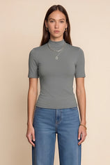 Womens Grey Mock Turtleneck Tops | CicyBell