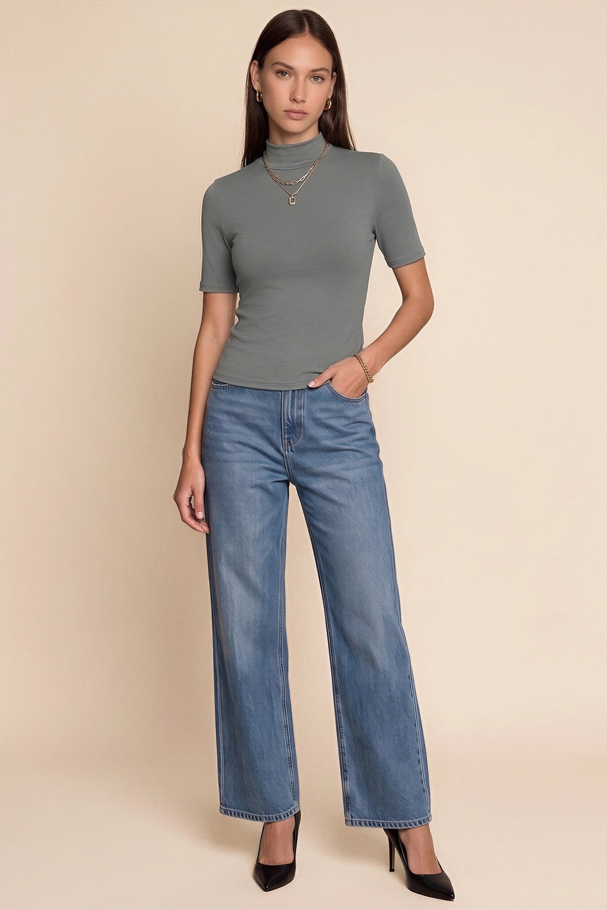 Womens Grey Mock Turtleneck Tops | CicyBell