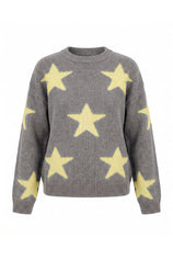 Womens Grey Star Pattern Pullover Sweater | CicyBell