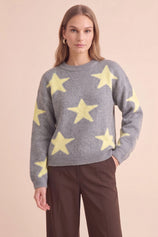 Womens Grey Star Pattern Pullover Sweater | CicyBell