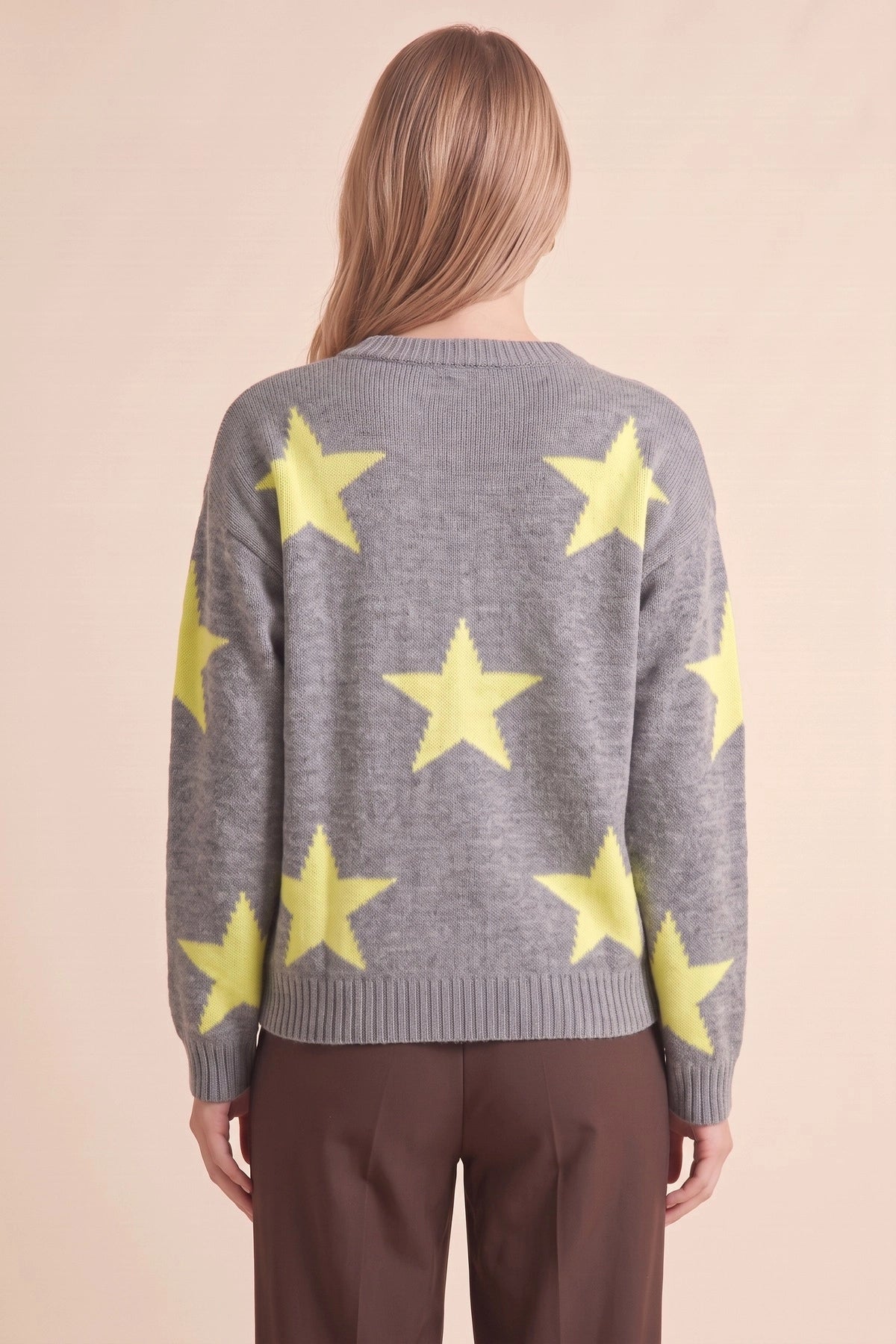 Womens Grey Star Pattern Pullover Sweater | CicyBell