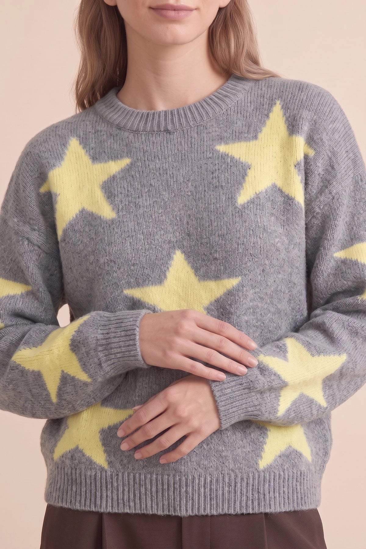 Womens Grey Star Pattern Pullover Sweater | CicyBell