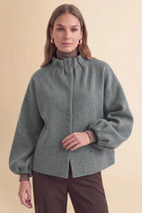 Womens Grey Mock Neck Sweater Cardigan | CicyBell