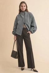 Womens Grey Mock Neck Sweater Cardigan | CicyBell