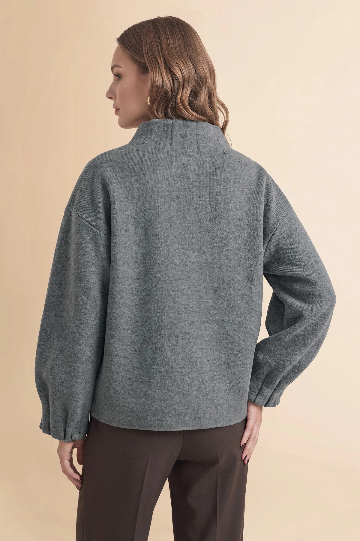 Womens Grey Mock Neck Sweater Cardigan | CicyBell