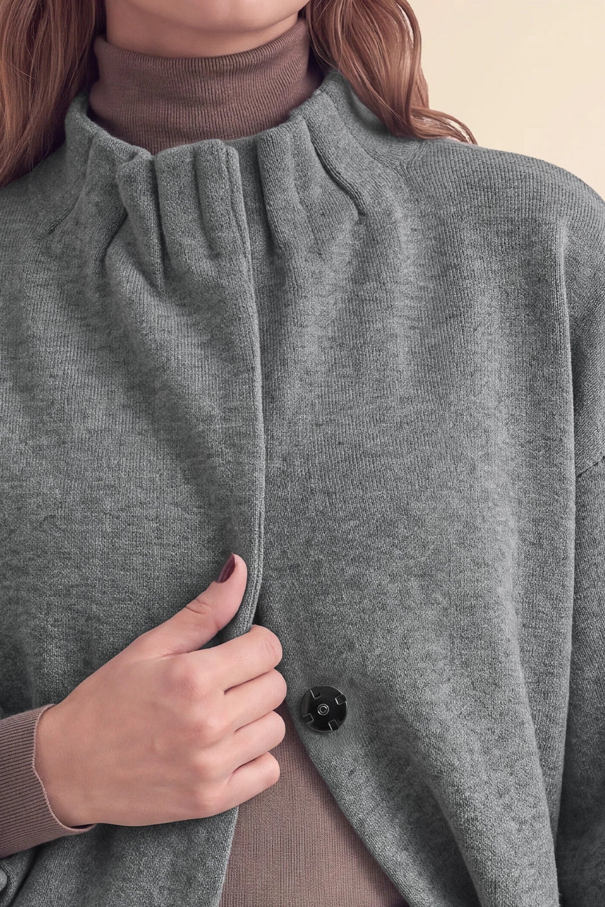 Womens Grey Mock Neck Sweater Cardigan | CicyBell