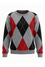 Womens Grey Crew Neck Argyle Sweater | CicyBell