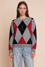 Womens Grey Crew Neck Argyle Sweater | CicyBell