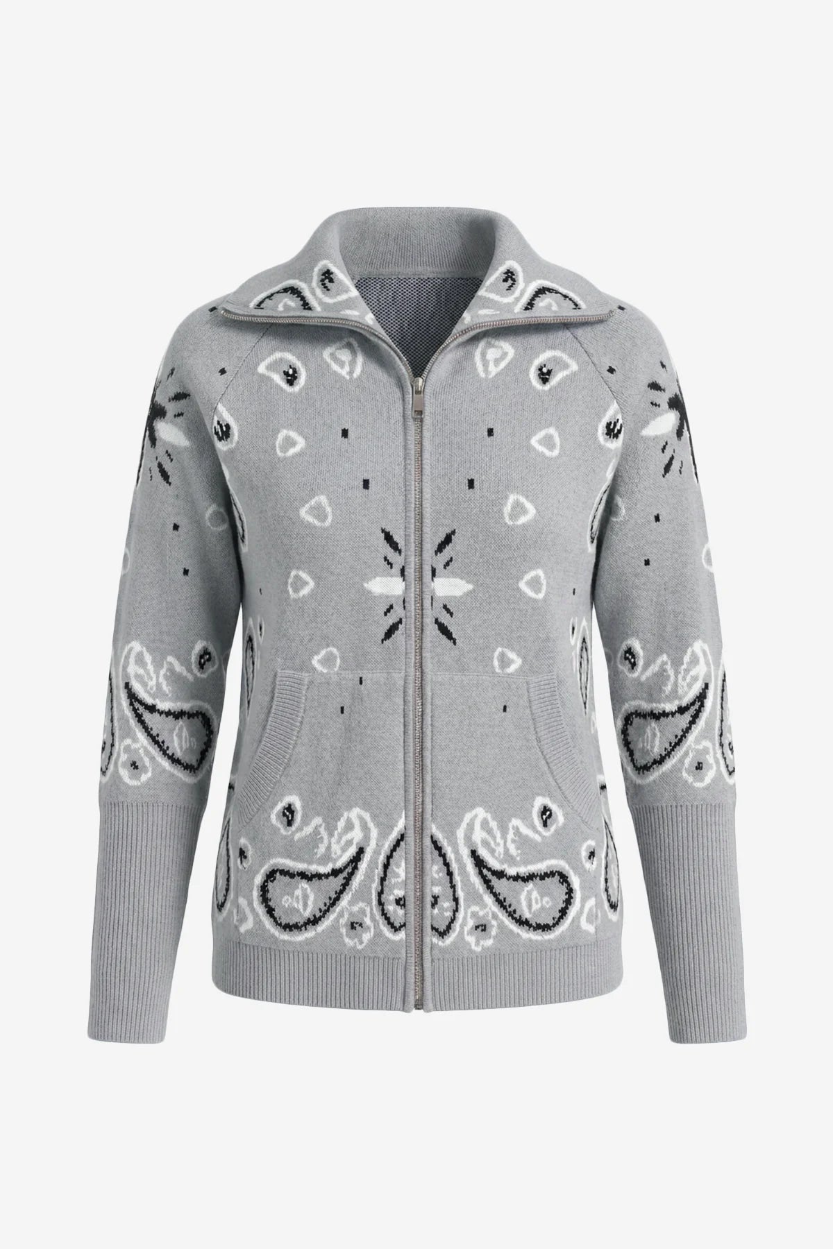 Women Grey Zip Up Cardigan Sweater| CicyBell