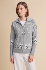 Women Grey Zip Up Cardigan Sweater| CicyBell
