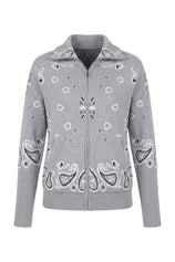 Women Grey Zip Up Cardigan Sweater| CicyBell