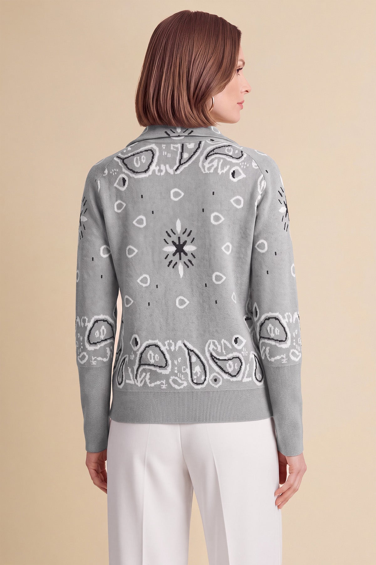 Women Grey Zip Up Cardigan Sweater| CicyBell