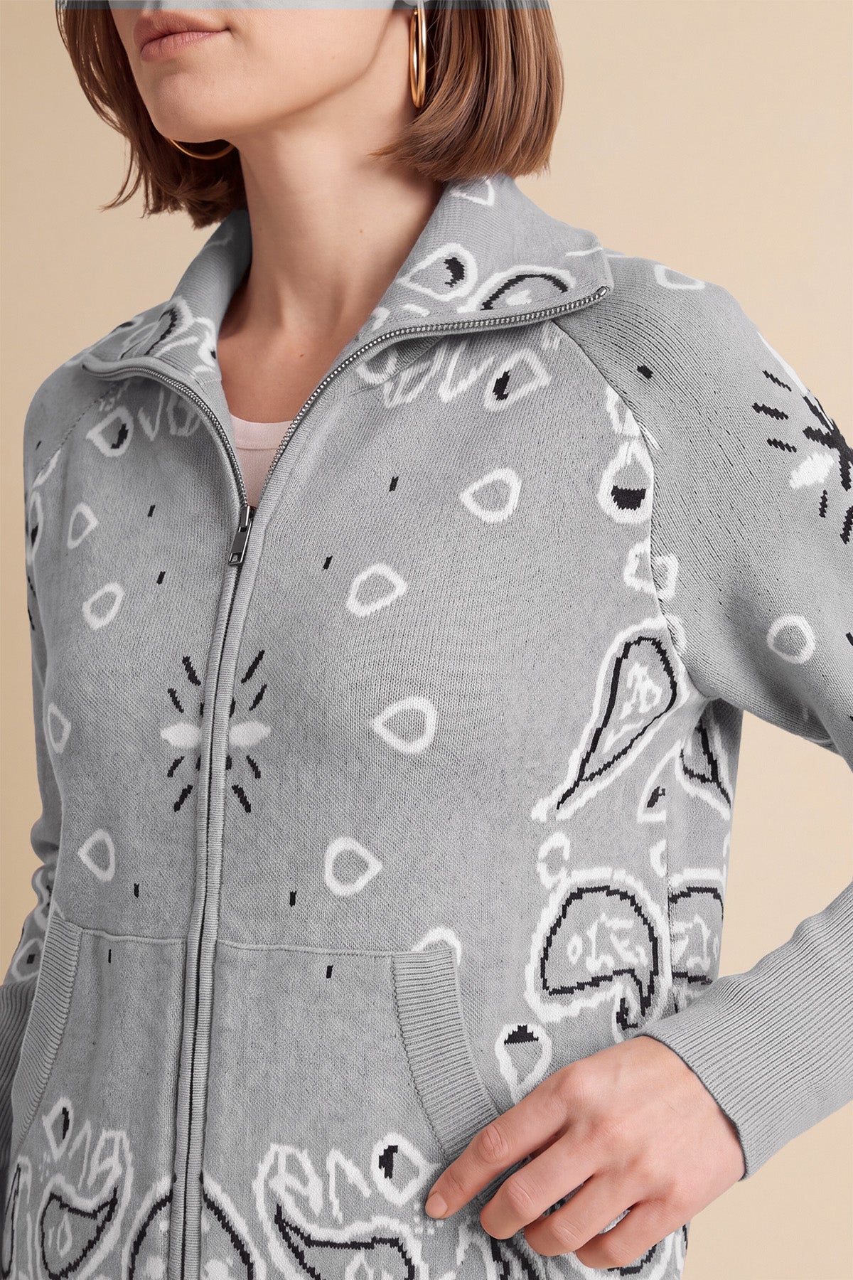 Women Grey Zip Up Cardigan Sweater| CicyBell