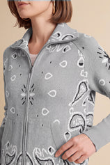 Women Grey Zip Up Cardigan Sweater| CicyBell