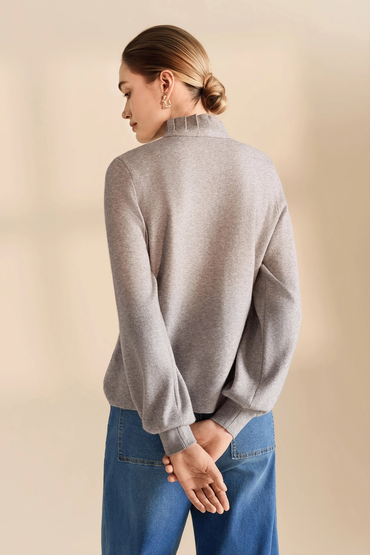 Womens Grey Puff Cardigan Sweaters| CicyBell