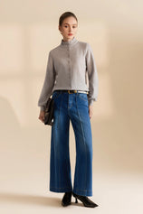 Womens Grey Puff Cardigan Sweaters| CicyBell