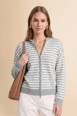 Womens Grey Striped Cardigan Sweaters | CicyBell
