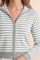 Womens Grey Striped Cardigan Sweaters | CicyBell