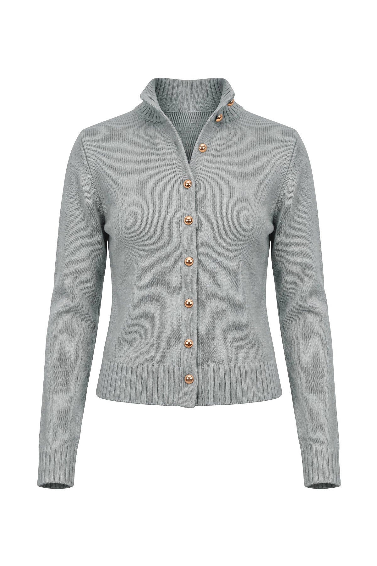 Womens Grey Stand Collar Knit Cardigan | CicyBell