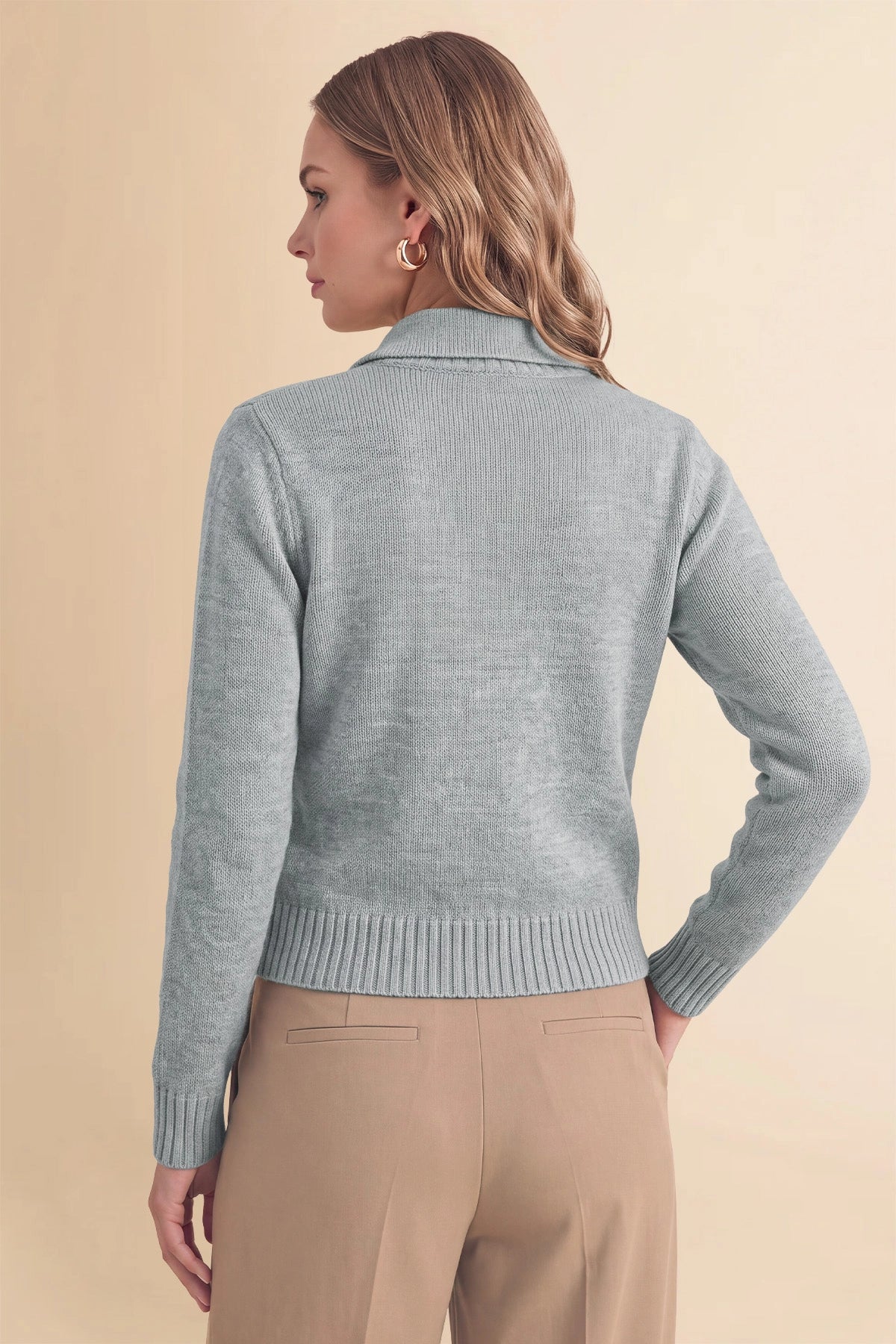Womens Grey Stand Collar Knit Cardigan | CicyBell