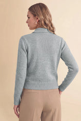 Womens Grey Stand Collar Knit Cardigan | CicyBell