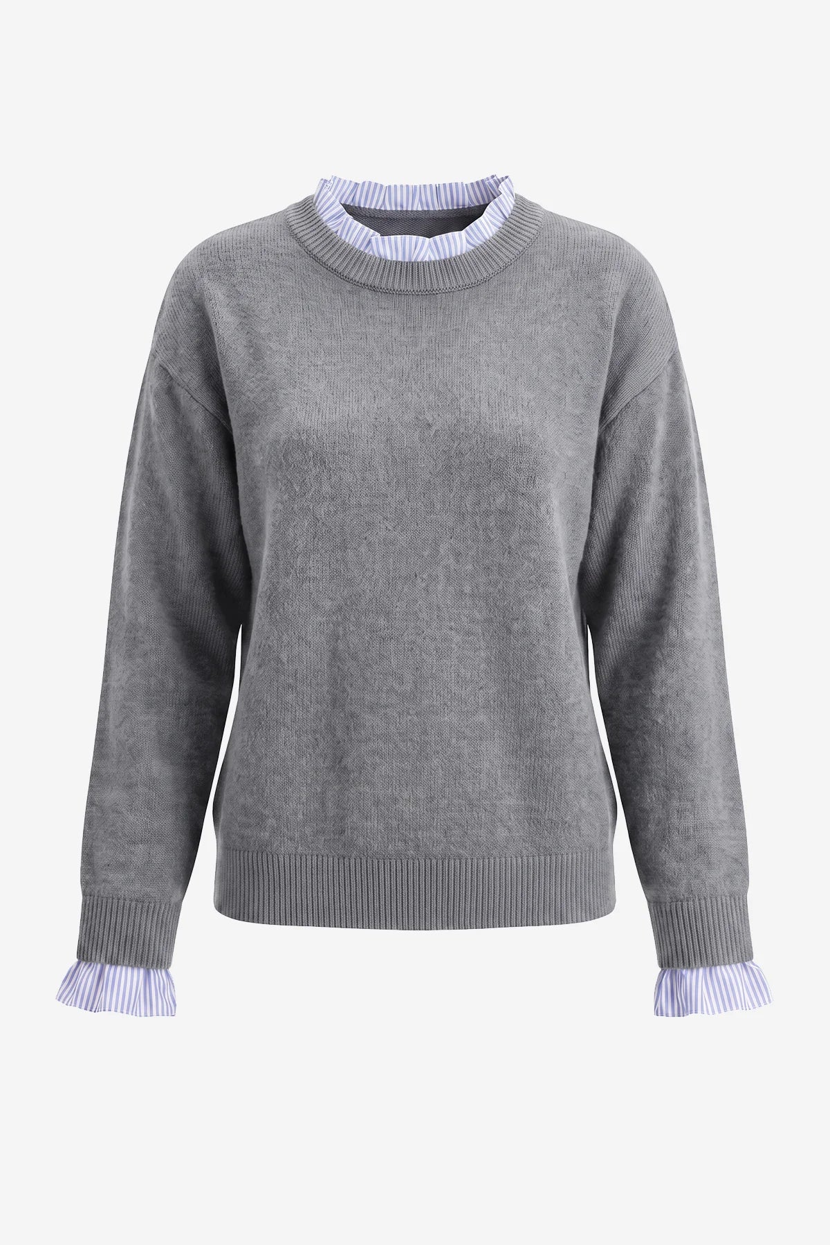 Womens Grey Ruffle Long Sleeve Sweater| CicyBell