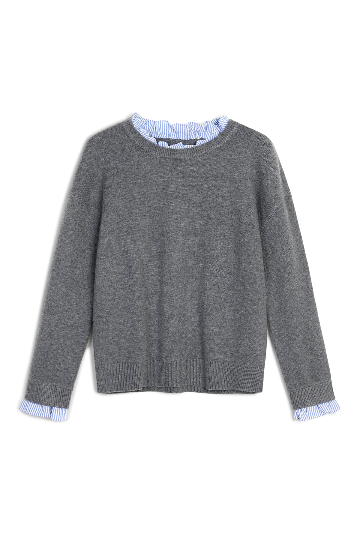 Womens Grey Ruffle Long Sleeve Sweater| CicyBell
