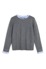 Womens Grey Ruffle Long Sleeve Sweater| CicyBell
