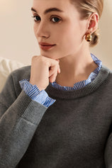 Womens Grey Ruffle Long Sleeve Sweater| CicyBell