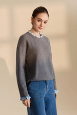 Womens Grey Ruffle Long Sleeve Sweater| CicyBell