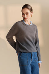 Womens Grey Ruffle Long Sleeve Sweater| CicyBell