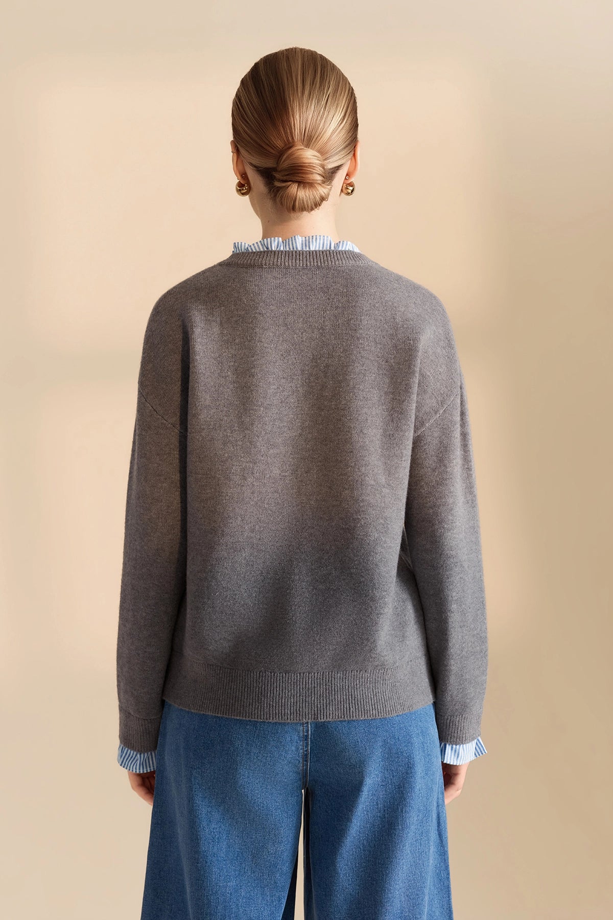 Womens Grey Ruffle Long Sleeve Sweater| CicyBell