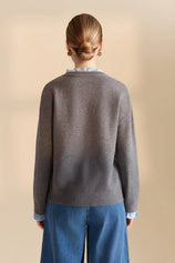 Womens Grey Ruffle Long Sleeve Sweater| CicyBell