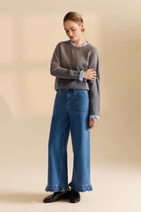 Womens Grey Ruffle Long Sleeve Sweater| CicyBell