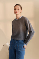Womens Grey Ruffle Long Sleeve Sweater| CicyBell
