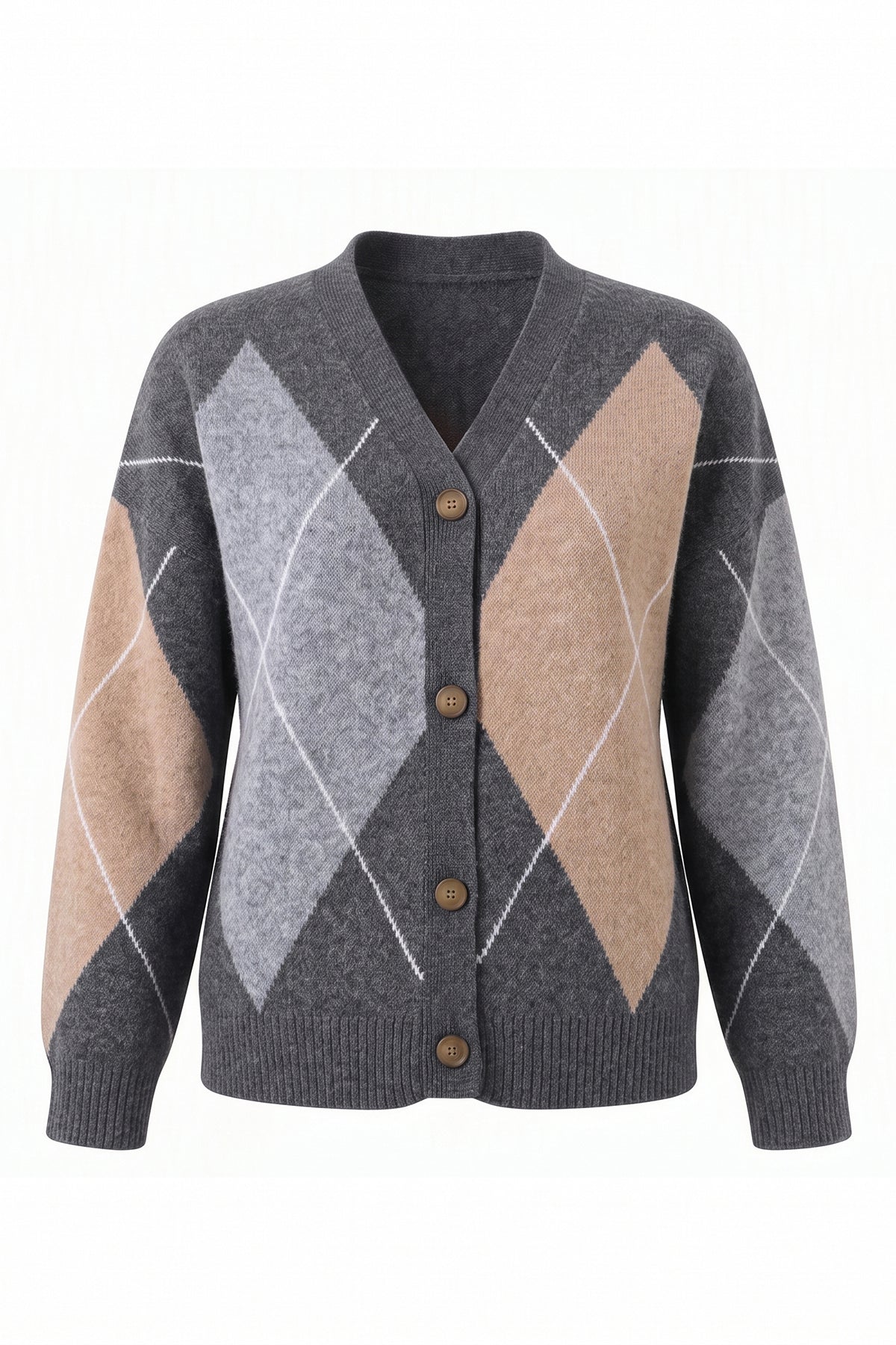 Women Grey Plaid Color Block Cardigan | CicyBell