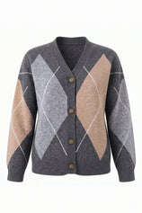 Women Grey Plaid Color Block Cardigan | CicyBell