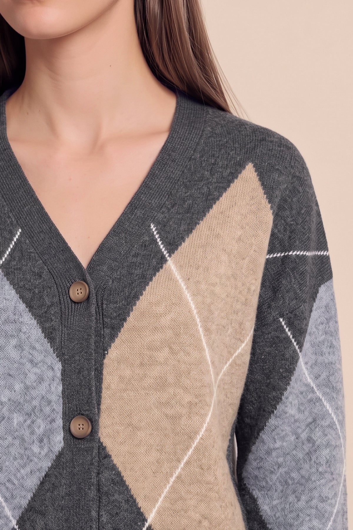 Women Grey Plaid Color Block Cardigan | CicyBell