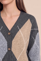 Women Grey Plaid Color Block Cardigan | CicyBell