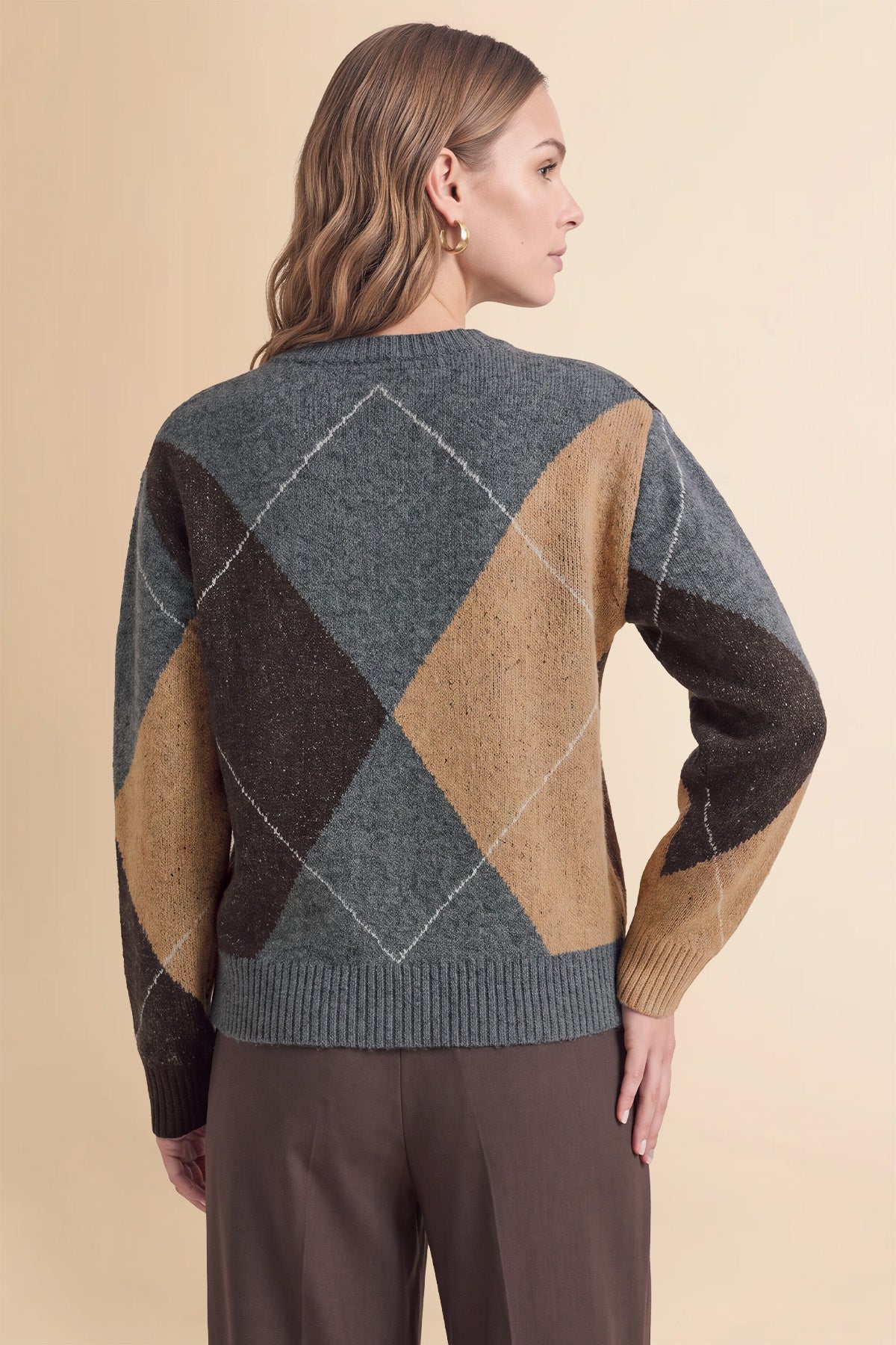 Womens Grey V Neck Argyle Sweaters | CicyBell