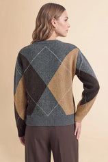 Womens Grey V Neck Argyle Sweaters | CicyBell