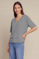 Womens Grey Summer V Neck T Shirts | CicyBell