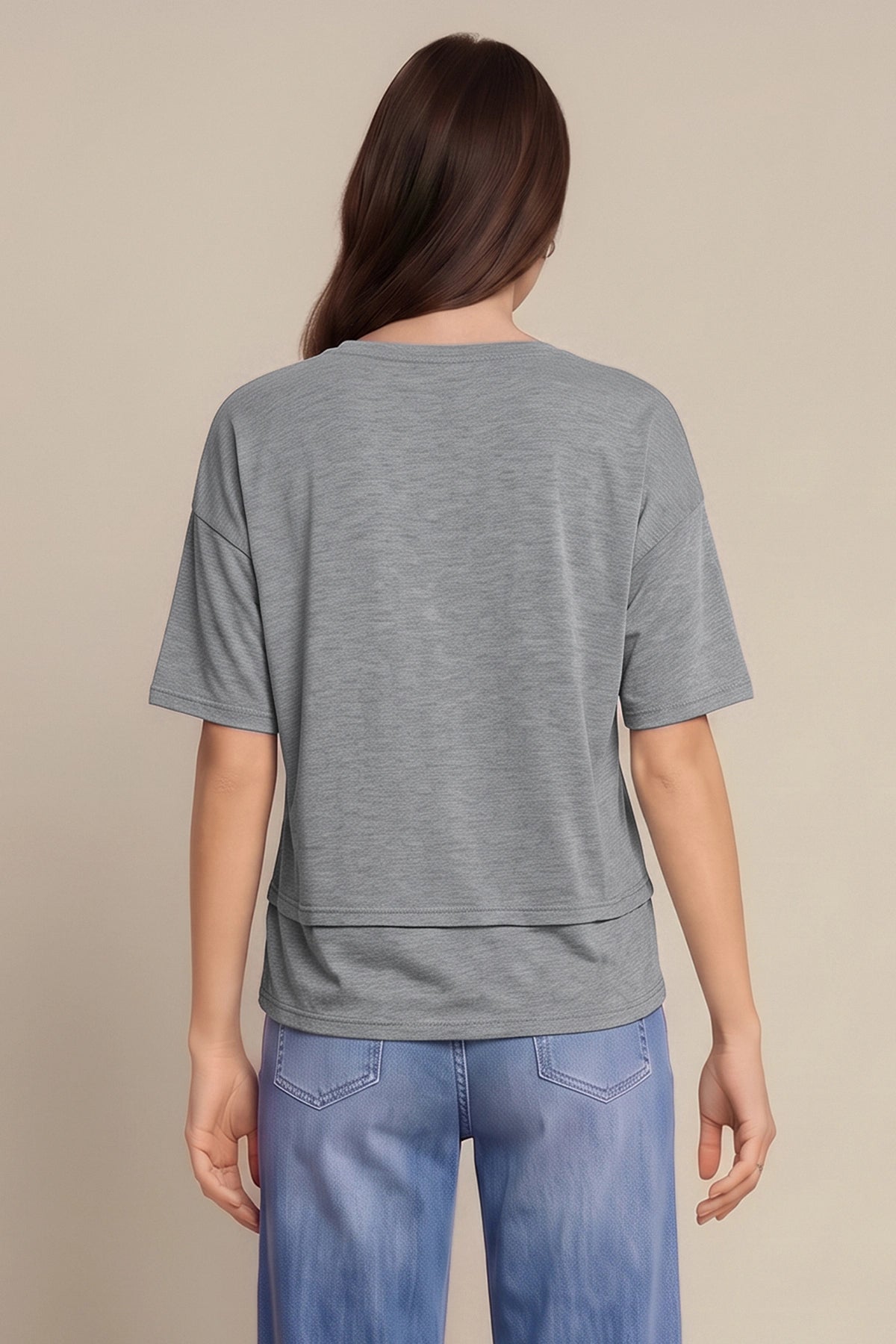 Womens Grey Summer V Neck T Shirts | CicyBell