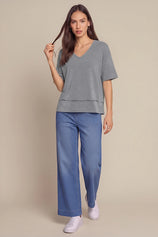 Womens Grey Summer V Neck T Shirts | CicyBell