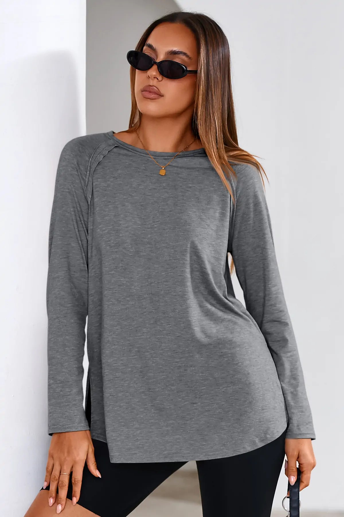 Cicy Bell Grey Long Sleeve Tunic Tops