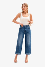 Womens Jean Blue Cropped High Waisted Jeans | CicyBell