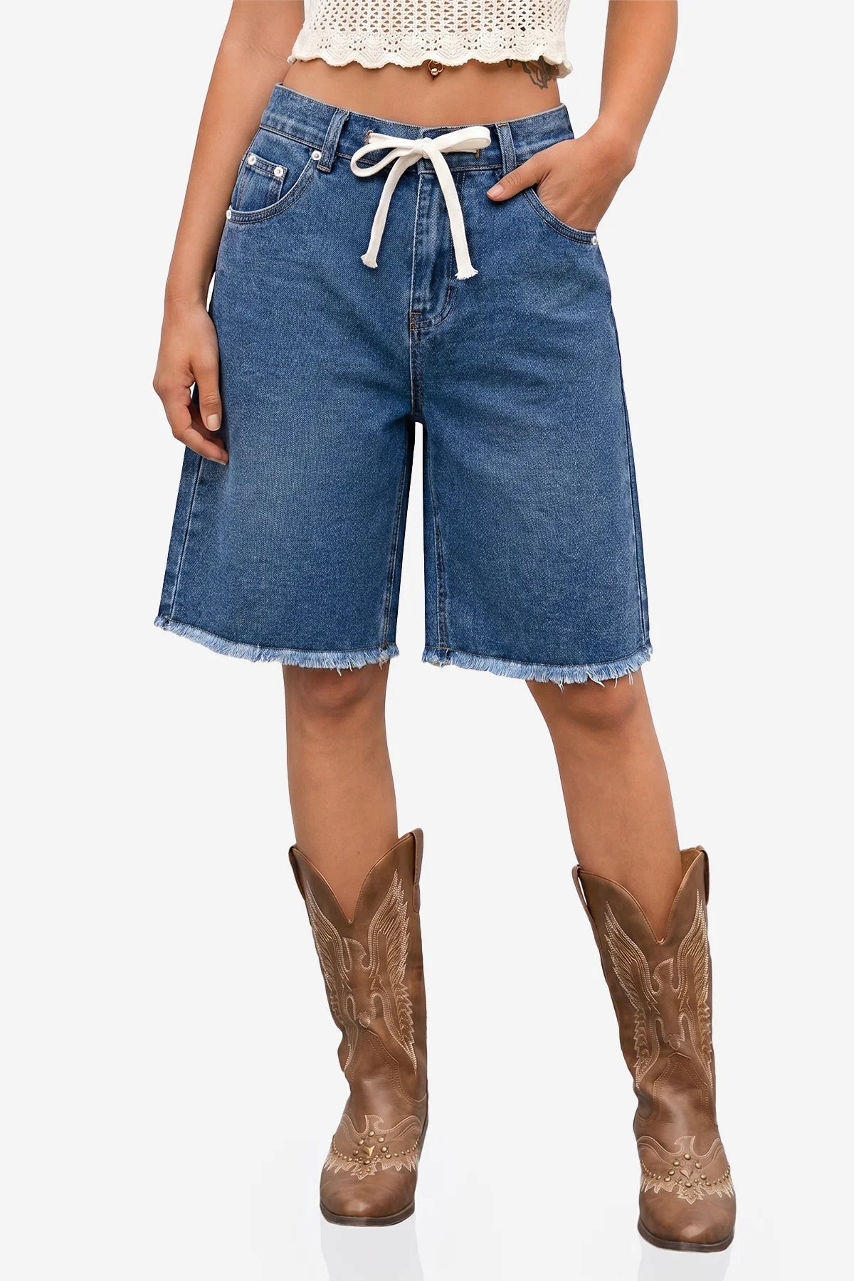 Womens Jean Blue High Waisted Denim Shorts | CicyBell