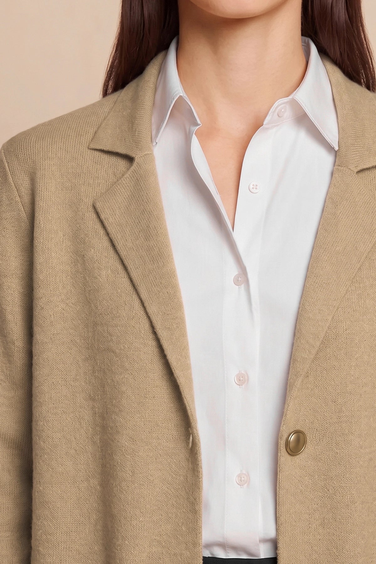 Womens Khaki Long Sleeve Sweater Blazer | CicyBell