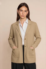 Womens Khaki Long Sleeve Sweater Blazer | CicyBell