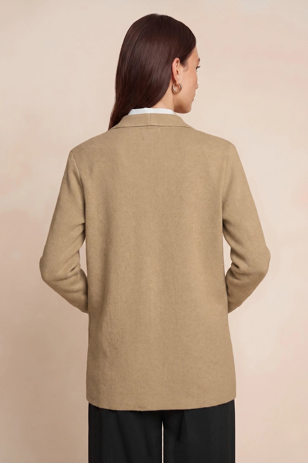 Womens Khaki Long Sleeve Sweater Blazer | CicyBell